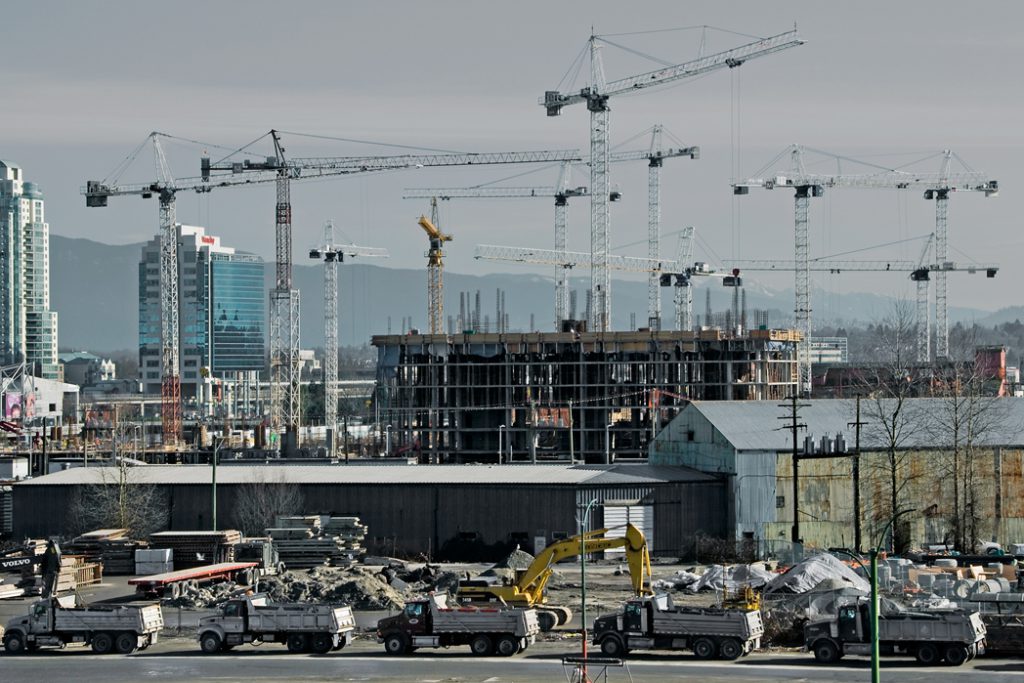 The Vancouver Photographs - Eleven Cranes, Olympic Village Site Looking East, Vancouver 2008 by Leslie Hossack